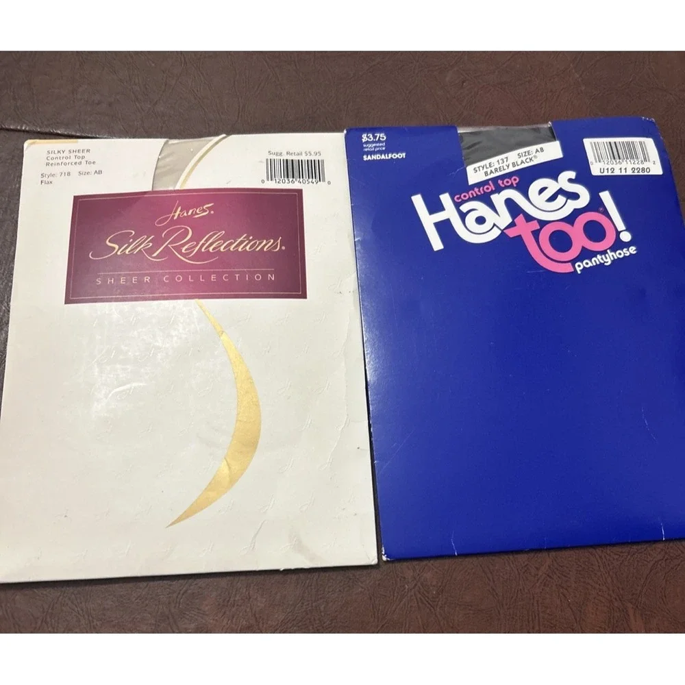 Vintage Hanes Pantyhose Lot 2 Silk Reflections Flax & Hanes Too Barely Black